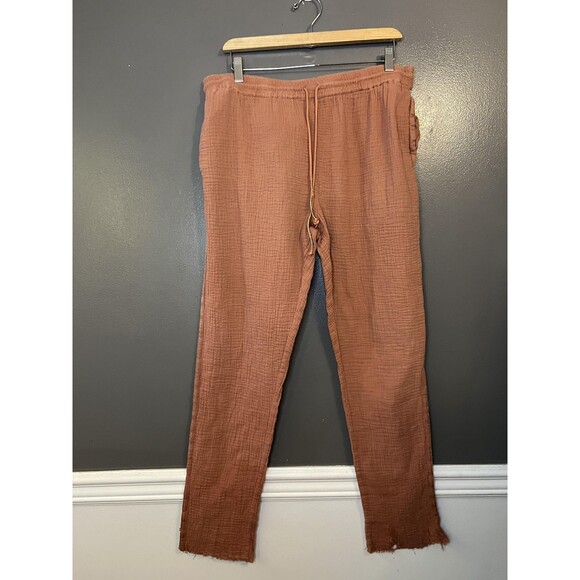 Lola River Pants Womens Large Rust 100% Cotton Gauze Drawstring Casual Lounge - Picture 2 of 9